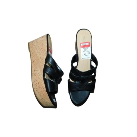 Nine West Size 12M Black Cork Wedge Platform Heels Shoes NWT - Picture 1 of 4